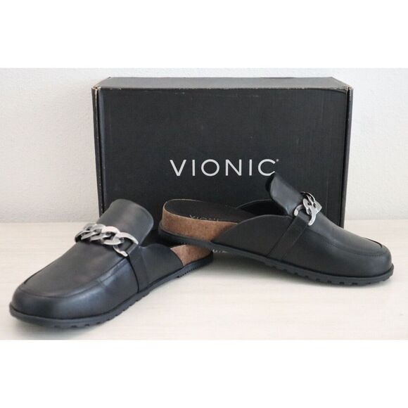 Vionic I2011L1-001 Women's Sz 9.5M Black Nappa Georgie Slip-On Mules - Picture 1 of 13